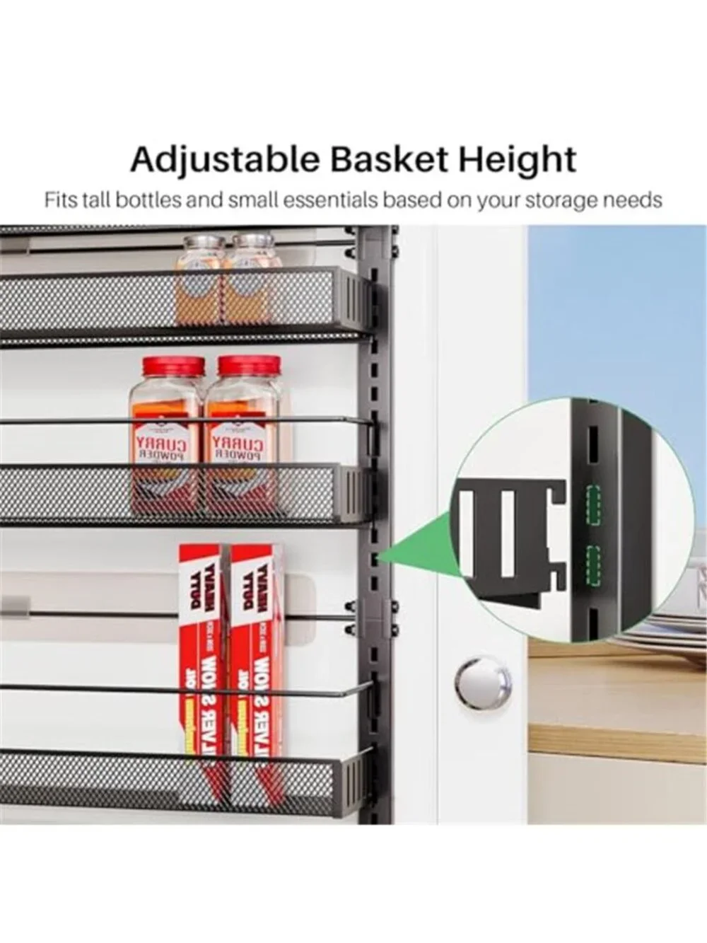 Over Door Pantry Organizer Black Metal Hanging Shelf Adjustable Basket Rack